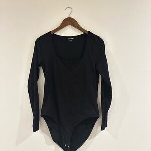 Old Navy Black Long-Sleeve Square Neck Bodysuit